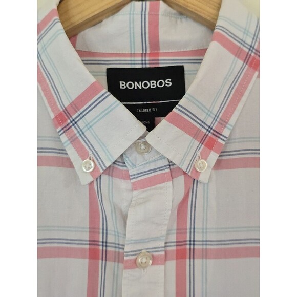 Bonobos Tailored Fit Shirt Mens Size Large Long Pink White Plaid Button Down - Picture 8 of 14